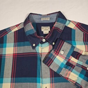 J.Crew Mens Large Madras Plaid Button Down Shirt Tailored Fit 100% Cotton Navy